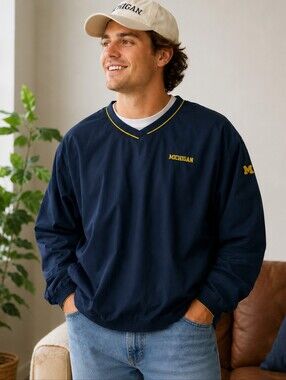 Michigan Wolverines Pullover Windbreaker XL Navy Embroidered NCAA